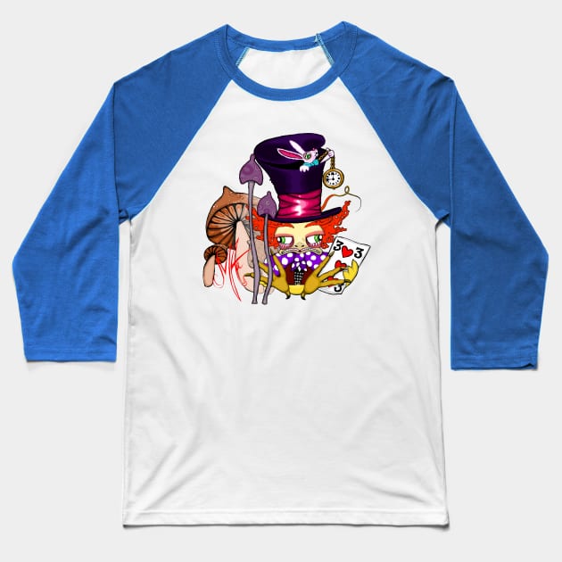 Grumpy Chicken Wonderland Baseball T-Shirt by Grumpy Chicken